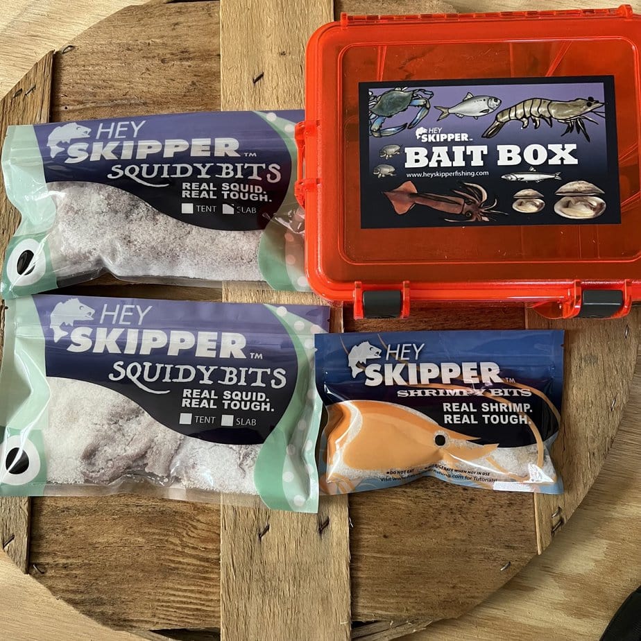 Skipper House Special Bait Box- Shrimpy Bits, Squidy Bits Tentacles, Squidy  Bits Slab, Waterproof Bait Box - Hey Skipper